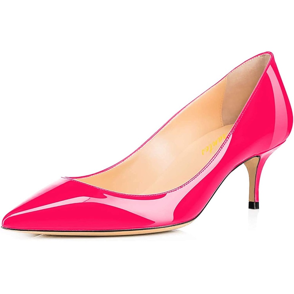 Women Fashion Pointed Toe Slip On Comfort Basic Kitten Heel Pumps Shoes